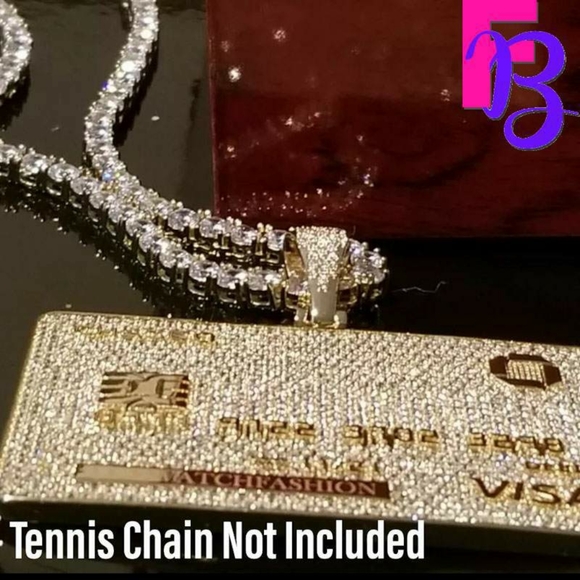 18k Gold Pave Diamond Credit Card Pendant - Picture 5 of 11